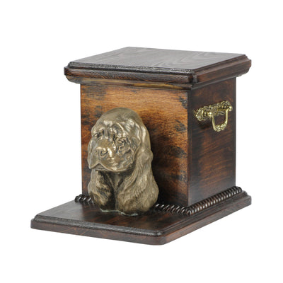 Beautiful  wood casket cremation  urn for dog’s ashes with  standing statue American Cocker Spaniel (4) - unique.urns_caskets