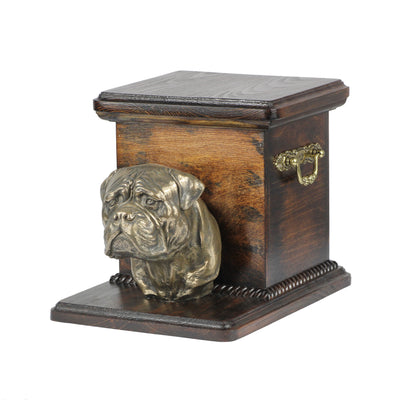 Beautiful solid wood casket cremation urn for dog’s ashes with Bullmastif statue (26) - unique.urns_caskets