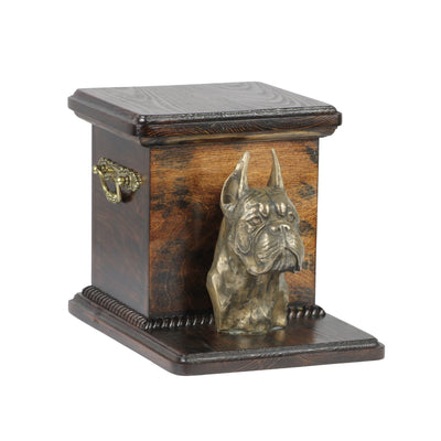 Wood casket cremation urn for dog’s ashes box with standing statue Boxer Cropped (21) - unique.urns_caskets