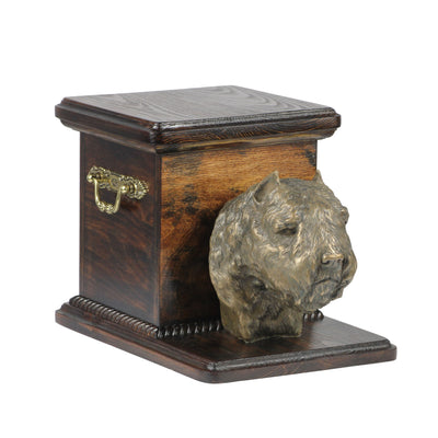 Solid Wood casket cremation urn for dog’s ashes with standing statue Bouvier des Flandres (20) - unique.urns_caskets
