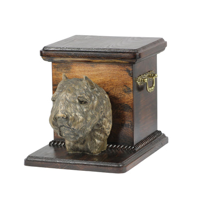 Solid Wood casket cremation urn for dog’s ashes with standing statue Bouvier des Flandres (20) - unique.urns_caskets
