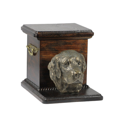 Beautiful  wood casket cremation  urn for dog’s ashes with  standing statue Golden Retriever (52) - unique.urns_caskets