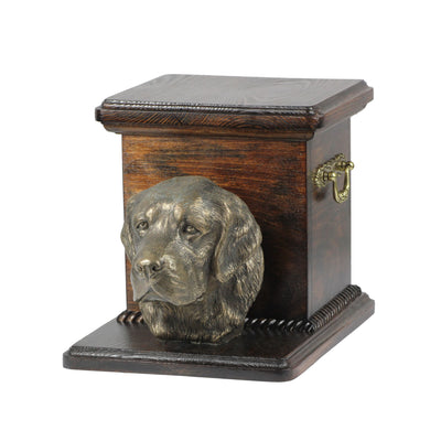 Beautiful  wood casket cremation  urn for dog’s ashes with  standing statue Golden Retriever (52) - unique.urns_caskets