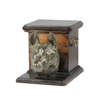Beautiful  wood casket cremation  urn for dog’s ashes with  standing statue  German Shepherd (51) - unique.urns_caskets