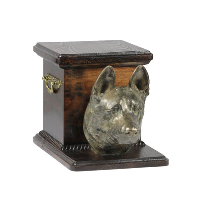 Beautiful  wood casket cremation  urn for dog’s ashes with  standing statue  German Shepherd (51) - unique.urns_caskets