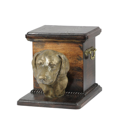 Beautiful  wood casket cremation  urn for dog’s ashes with  standing statue Weimaraner (87)