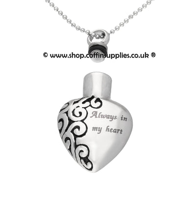Stainless Steel Heart Pendant Keepsake Locked Ashes Jewellery for ashes Always In My Heart  (KU2) - unique.urns_caskets