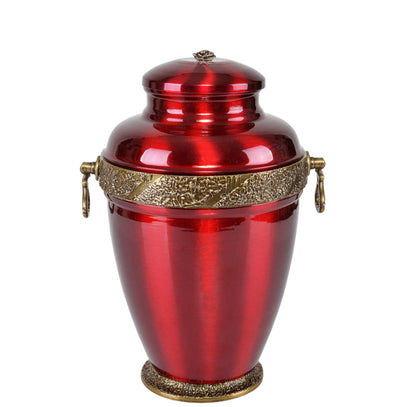 Beautiful Red Metal Cremation Urn  Funeral Urn For Adult Ashes (M28R) - unique.urns_caskets