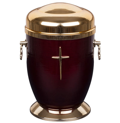 Beautiful Red Metal Cremation Urn for Ashes -Gold Cross Funeral Urn For Adult (M71)
