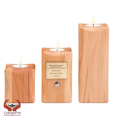 Unique Memorial Kandle Keepsake Urn Hand Made from Beech Wood , Modern Memorial  Keepsake+Personalised Plaque - unique.urns_caskets