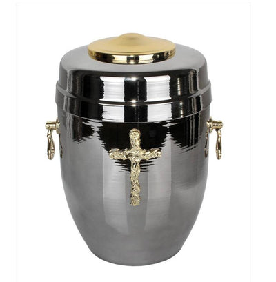 Beautiful Red Metal Cremation Urn for Ashes - Gold Cross. Funeral Urn For Adult (M51)