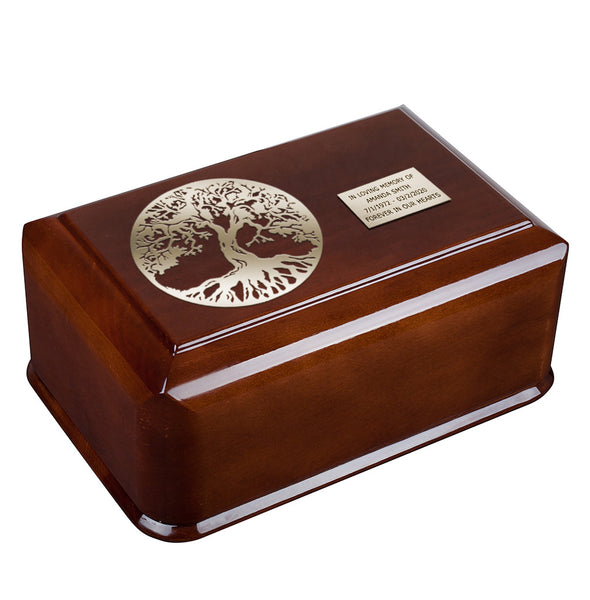 Tree of Life Artistic Wooden Cremation Casket , Adult Funeral Urn for ...