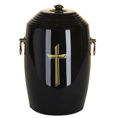 Black Composite Cremation Ashes Urn with Gold Cross .Funeral Urn For Ashes(Uk10) - unique.urns_caskets