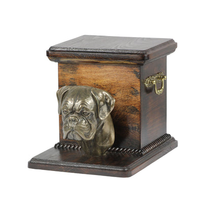 Wood casket cremation urn for dog’s ashes box with standing statue Boxer Uncropped (22) - unique.urns_caskets