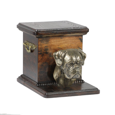 Wood casket cremation urn for dog’s ashes box with standing statue Boxer Uncropped (22) - unique.urns_caskets
