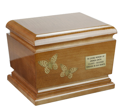 Wooden Urn With Butterflies, Beautiful Solid Wood Caske Funeral Ashes Urn for Adult Cremation Urn