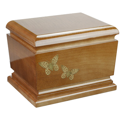 Wooden Urn With Butterflies, Beautiful Solid Wood Caske Funeral Ashes Urn for Adult Cremation Urn
