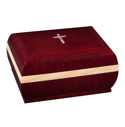 Solid Wood Casket with Cross Swarovski Crystals Funeral Ashes Urn For Adult (DN61)