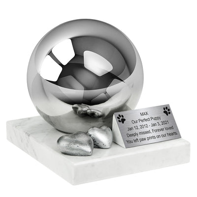 Stainless Steel Sphere Pet Cremation Urn for Ashes Unique Memorial  final resting place for a beloved Cat or Dog.