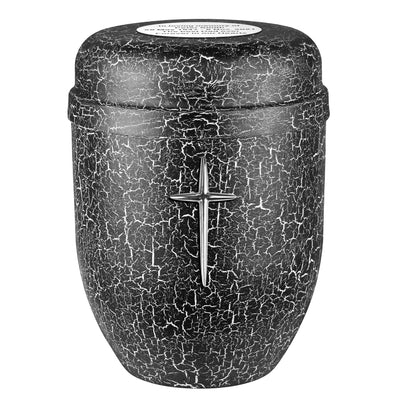 Black Metal Cremation Urn For Adult Ashes, Art Cremation Urn - cracked effect paint.