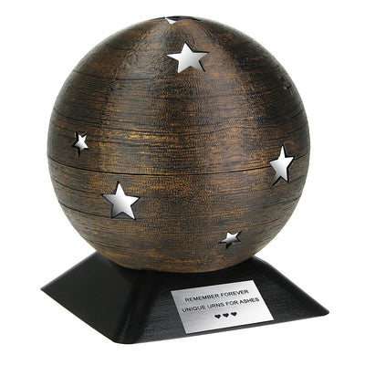 Ball With Silver Stars, Ball Cremation Urn, Star Sphere Urn For Adult Ashes, Space Urn With Keepsake