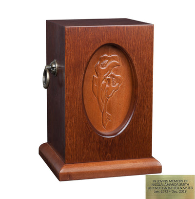 Beautiful Wood Caske Funeral Ashes Urn for Adult Cremation Urn with Calla Lily (WU37) - unique.urns_caskets