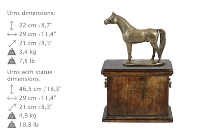 Beautiful solid  wood casket with Bronze Statue - Arabian Horse cremation casket for Horse ashes ( 1) - unique.urns_caskets