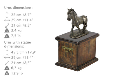 Beautiful solid wood casket with Bronze Statue - Clydesdale Scotland  Horse cremation casket for Horse ashes (13) - unique.urns_caskets